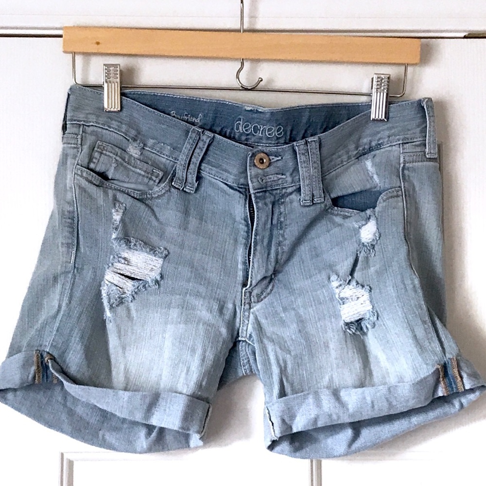 Decree light distressed jean shorts